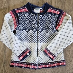 EUC SUSAN FOSSE women's fair isle nordic wool full zip cardigan sweater
